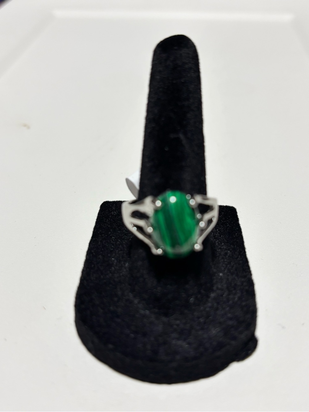 Silver Ring with  Round Green Malachite Stone - Women Jewelry size 8.5-9